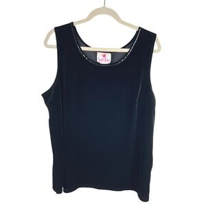 Vintage Quacker Factory Black Velvet Tank Top Embellished Neckline‎ Plus Size XL
